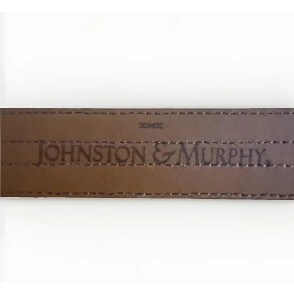 Johnston & Murphy Mens Brown Leather Belt Size 44 Contrast Stitched Solid Brass